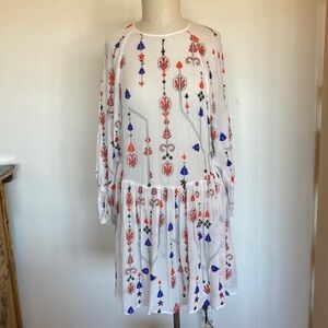 Zara dress, embroidered, drop waist, raglan bat sleeves S